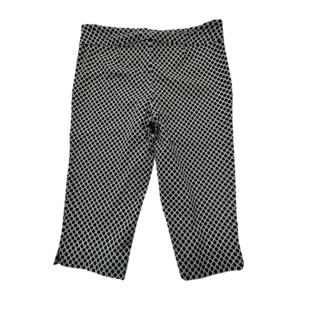 Zac & Rachel Woman Black White Geometric Lattice Crop Pants 22W Plus Size Capris